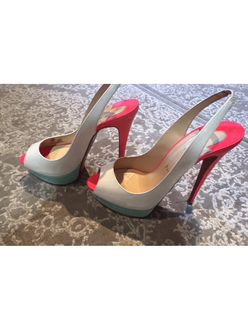 Christian Louboutin Blue, pink, White - Colorblock Patent Leather Slingback/10